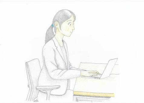 OL2 ol,女性,スーツ,パソコン,デスクワーク,会社員,仕事,集中のイラスト素材
