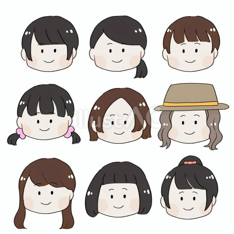 手描き風　女の子　アイコン　セット 手描き風,女の子,アイコンのイラスト素材