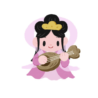 七福神の弁財天様の手描きカラーイラスト 七福神,弁財天,神様,正月,年賀状,素材,年賀素材,手描き,ゆるい,かわいいのイラスト素材