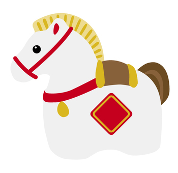 #3464午年の白馬お正月飾り 午,午年,馬,干支,えと,迎春,新年,年賀,年賀状,絵馬のイラスト素材
