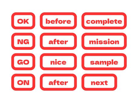 英語　スタンプセット 英語,スタンプ,セット,赤,文字,シンプル,ok,ng,mission,niceのイラスト素材