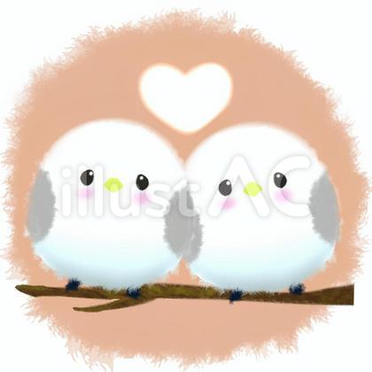 シマエナガカップル仲良し夫婦ハートマーク