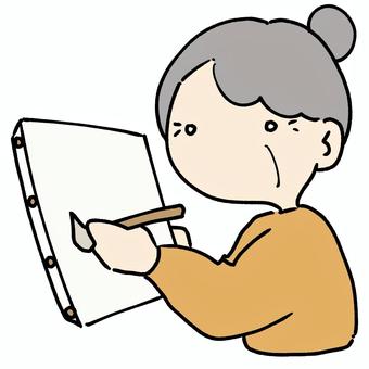 絵を描くおばあさん おばあさん,おばあちゃん,祖母,人,女性,高齢者,後期高齢者,お年寄り,絵,絵画のイラスト素材