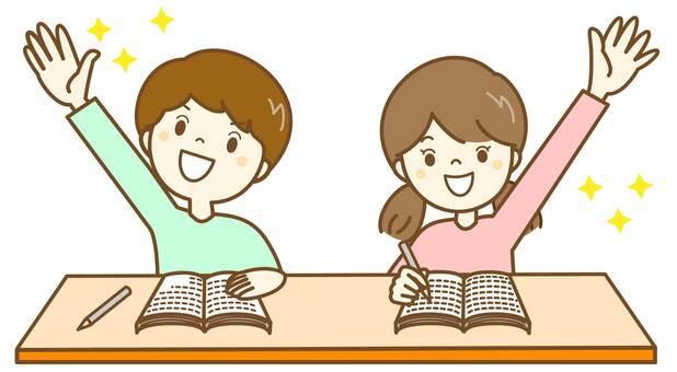 はい！わかります10 学校,小学校,授業,勉強,クラス,同級生,クラスメート,男子,女子,男の子のイラスト素材