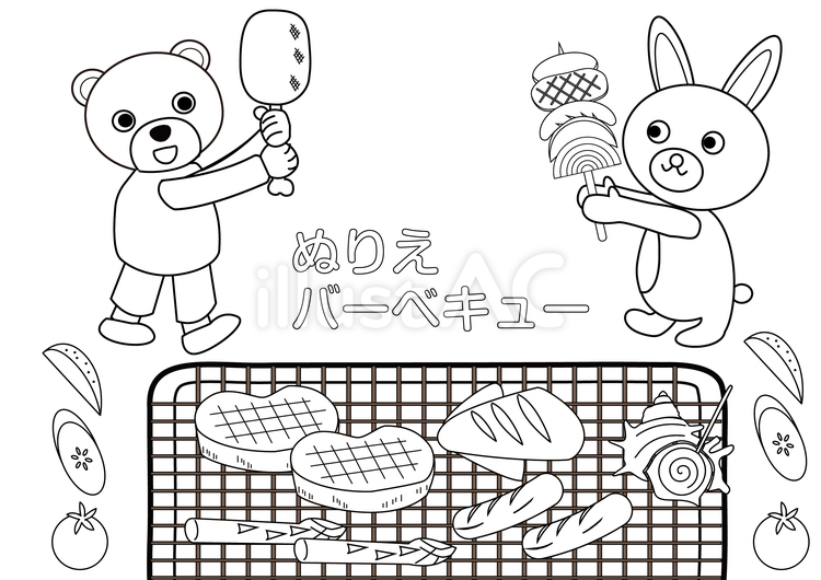 塗り絵・バーベキュー・うさぎ 塗り絵,バーベキュー,bbqのイラスト素材
