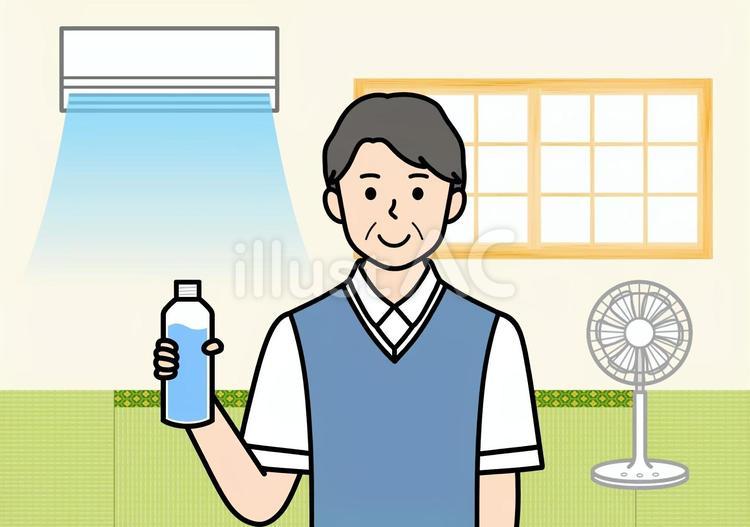 水分補給・室内熱中症予防対策をする高齢者 室内,熱中症,部屋のイラスト素材