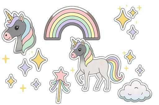 ユニコーンと虹のパステルステッカーセット