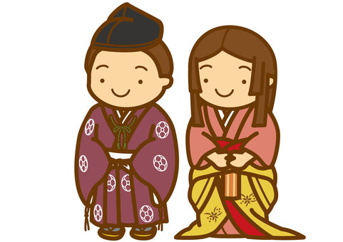 室町人-4c 室町時代,武士,女房,直垂,烏帽子,折烏帽子,袴,着物,打掛,草履のイラスト素材