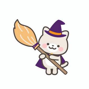 魔法使いのねこ_2 ねこ,ハロウィン,魔法使い,動物,かわいい,挿絵,ワンポイント,魔女,ほうき,持つのイラスト素材