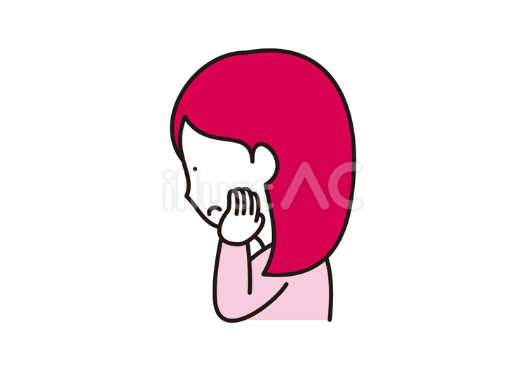 ゆる手描きの悩む女性05～横顔 悩む,女性,人物のイラスト素材