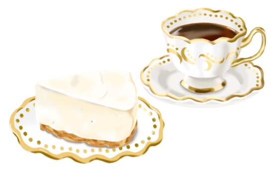 レアチーズケーキと洒落たカップのコーヒー チーズケーキ,レア,洋生菓子,おやつ,甘い,食べ物,飲み物,美味しい,スイーツ,コーヒーのイラスト素材