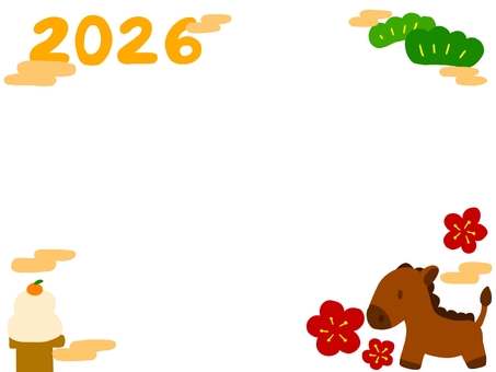 2026年正月フレーム 2026年,フレーム,年賀状,ハガキ,行事,イベント,1月,元旦,正月,鏡餅のイラスト素材