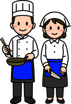 紺の厨房スタッフです。 厨房,スタッフ,シンプル,キッチン,料理人,調理,シェフ,コック,レストラン,飲食店のイラスト素材