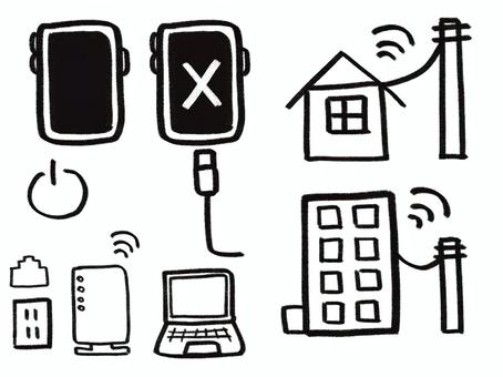 通信業界が使えそうなシンプルイラスト 手描き,イラスト,素材,背景,デザイン,シンプル,スマホ,インターネット,wi-fi,パソコンのイラスト素材