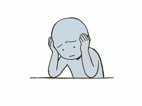 思い悩むドローイング デッサン,人形,ラフ,ポーズ,悩む,ドローイング,落ち込む,考え込む,頭,抱えるのイラスト素材