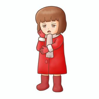 困る女の子（冬の日常ポーズ） 女の子,冬,冬服,コート,マフラー,困る,困り顔,表情,日常,立ちポーズのイラスト素材
