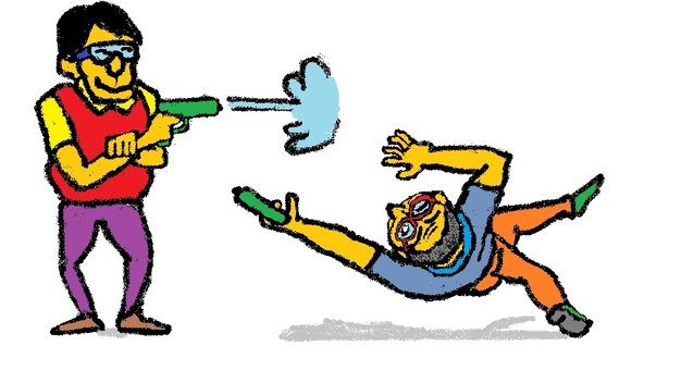 レベチの戦い レベチの戦い 男性,水鉄砲,避ける,撃つ,ゴーグルのイラスト素材