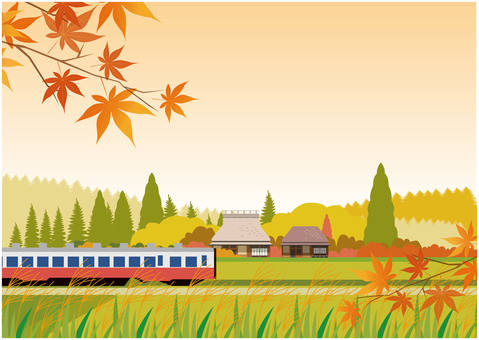 秋の紅葉風景 秋,紅葉,10月,田舎,森林,自然のイラスト素材
