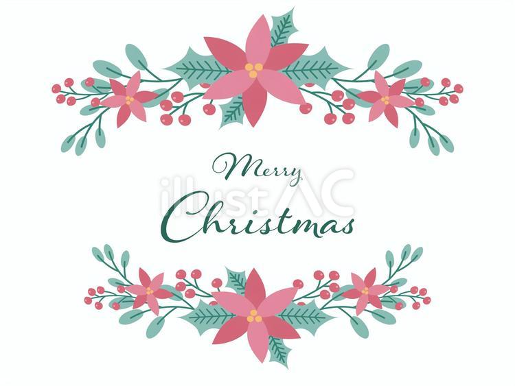 ポインセチアのクリスマスフレーム ポインセチア,クリスマス,ヒイラギのイラスト素材
