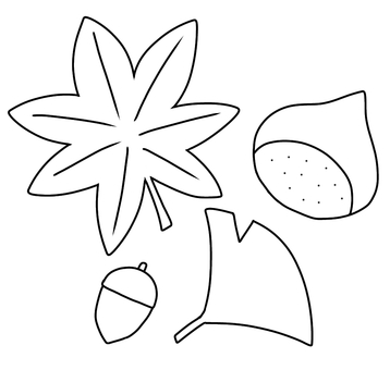 秋の自然塗り絵 秋,季節,植物,どんぐり,葉っぱ,紅葉,落ち葉,枯葉,イチョウ,栗のイラスト素材