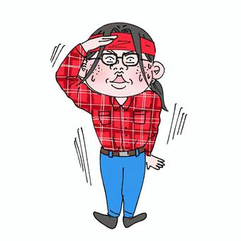 焦って敬礼をするオタク男子 敬礼,焦る,焦った,驚く,冷や汗,びっくり,オタク,ヲタク,男子,黒縁眼鏡のイラスト素材