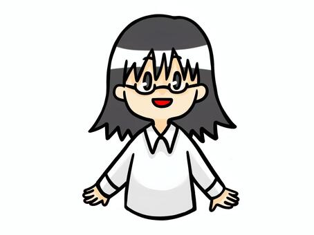 跳ね髪の元気な女の子 女の子,メガネ,髪,跳ねる,笑顔,キャラクター,ポジティブ,豊か,活発,おちゃめのイラスト素材