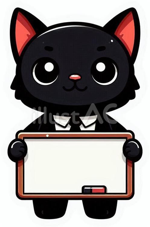 黒猫 ホワイトボード,猫,ネクタイのイラスト素材