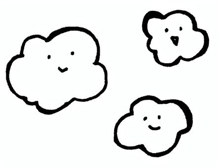 雲 雲,湯気,フワフワ,モコモコ,天気,コミカル,キャラクター,子供向け,癒し,線画のイラスト素材