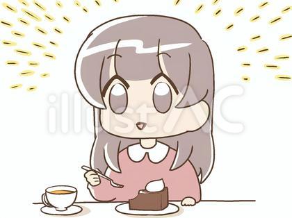 美味しいチョコケーキを食べた女性