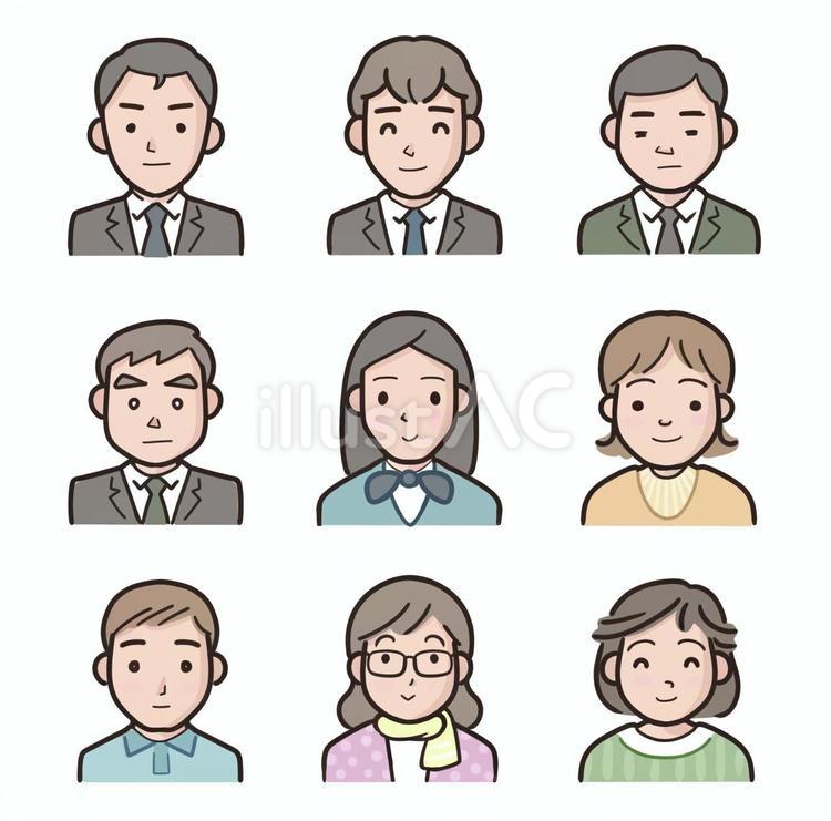 社会人の顔　９種類 社会人,顔,スーツのイラスト素材