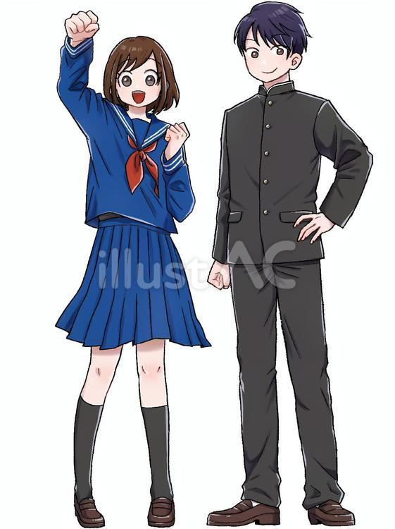 漫画風　中高生　全身　イラスト 中高生,学生,制服のイラスト素材