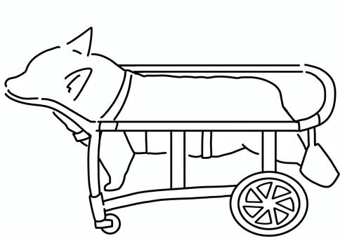 顎乗せあり車椅子とコーギー横　線画 コーギー,胴長,犬,ペット,車椅子,介護,線画のイラスト素材