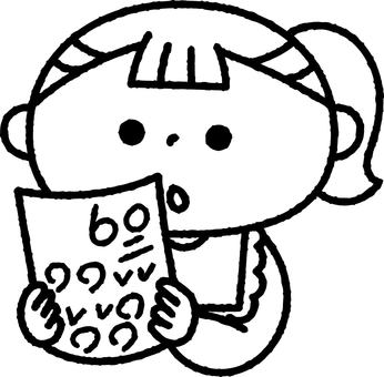 テストで60点をとった女の子モノクロ 人物,子供,テスト,成績,学習,60点,勉強,女の子,小学校,イラストのイラスト素材