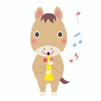 テナーサックスを吹く午年の馬