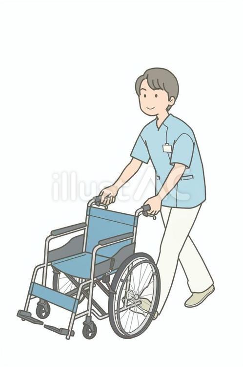 看護師　男性　車椅子 歩く,歩行,看護師のイラスト素材
