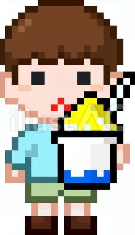 ドット絵のかき氷持った男の子です。 ドット絵,かき氷,シンプルのイラスト素材
