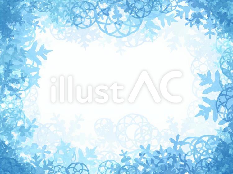 雪と花モチーフのフレーム（青） 雪,花,雪の結晶のイラスト素材
