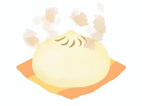 【水彩風手描き】にくまん（湯気あり） 肉まん,にくまん,中華まん,包子,肉まんじゅう,豚まん,ほかほか,湯気,水彩風,手描きのイラスト素材