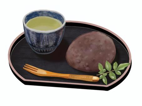 おはぎと緑茶（2） おはぎ,小豆,粒あん,緑茶,甘い,ご飯,餅米,ぼたもち,あんころ餅,餡子のイラスト素材