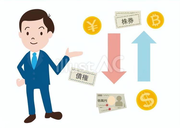 投資の案内説明をしている男性 投資,案内,金融のイラスト素材