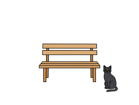 ベンチと黒猫 猫,ベンチ,黒猫,ナチュラル,風景,屋外,動物,かわいい,シンプル,癒しのイラスト素材