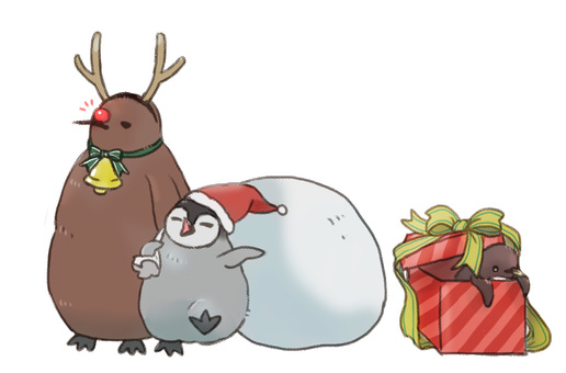 ペンギンの雛たちのクリスマス ペンギン,クリスマス,雛,冬,プレゼントのイラスト素材