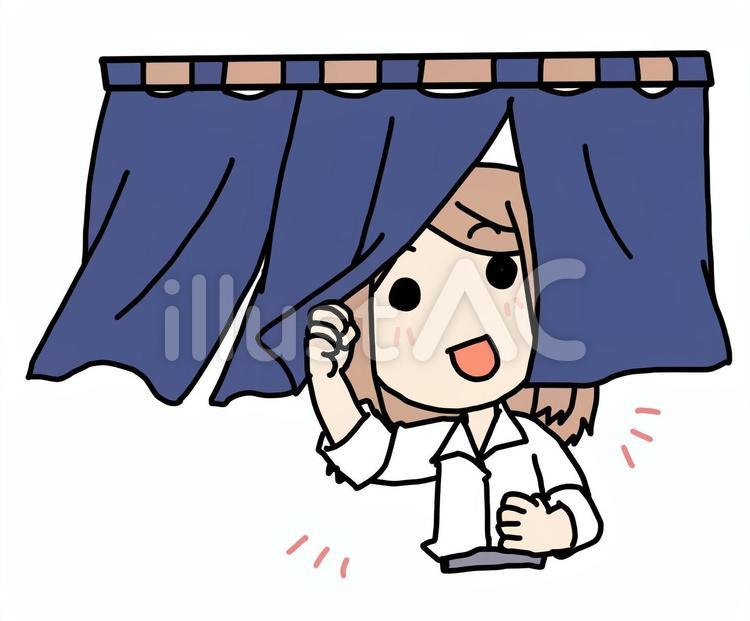 笑顔で暖簾をくぐる女性 笑顔,暖簾,女性のイラスト素材