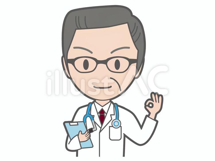 クリップボードを持つ医師　シニア　上半身 男性,男,正面のイラスト素材