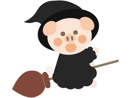 witch pig flying on a broomstick, , JPG, PNG and AI