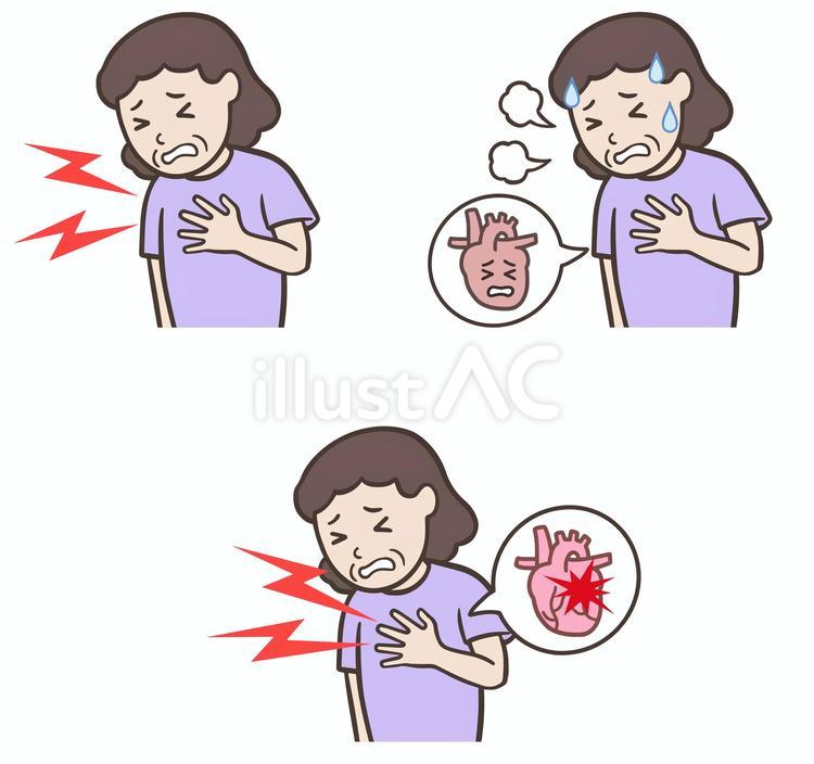 胸痛で苦しむ中年女性のセット 胸痛,動悸,心筋梗塞のイラスト素材
