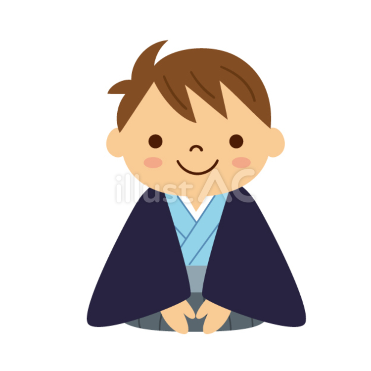 羽織袴でお辞儀する男の子 シンプル,ワンポイント,年賀状のイラスト素材