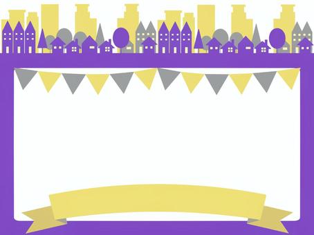 Illustration, townscape, frame, ribbon, 