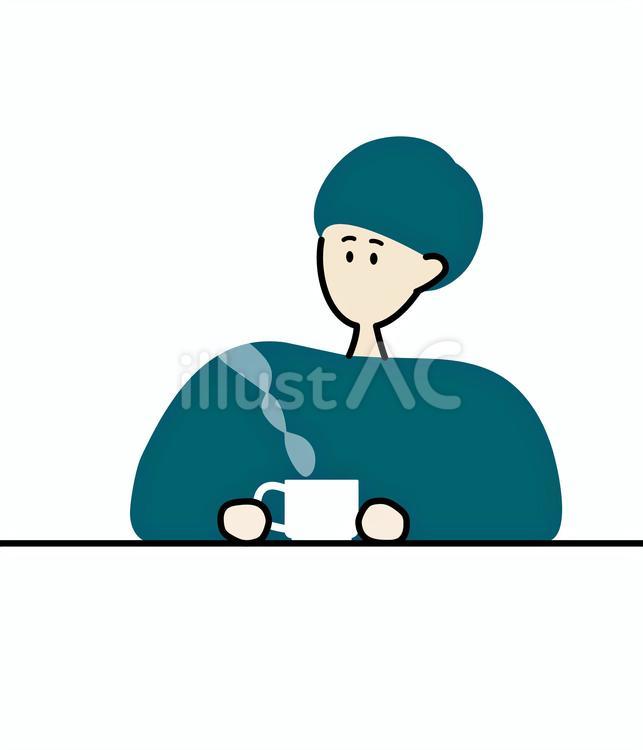 コーヒーを飲むきのこヘア コーヒー,のんびり,男性のイラスト素材