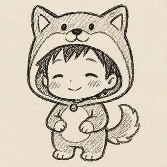 着ぐるみ 男の子 着ぐるみ,男の子,可愛い,鉛筆画,柴犬のイラスト素材